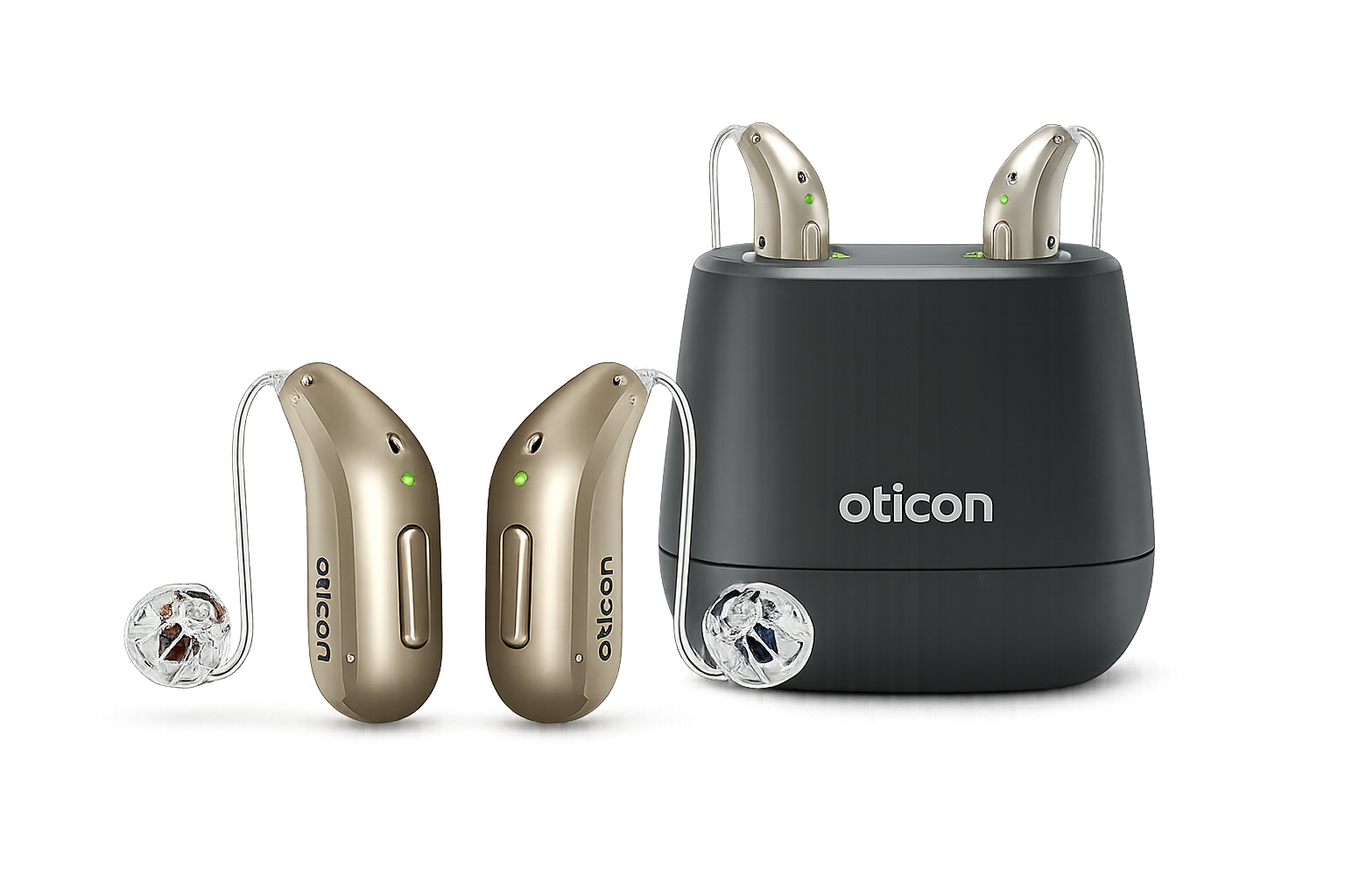 Oticon Intent hearing aids with charging case